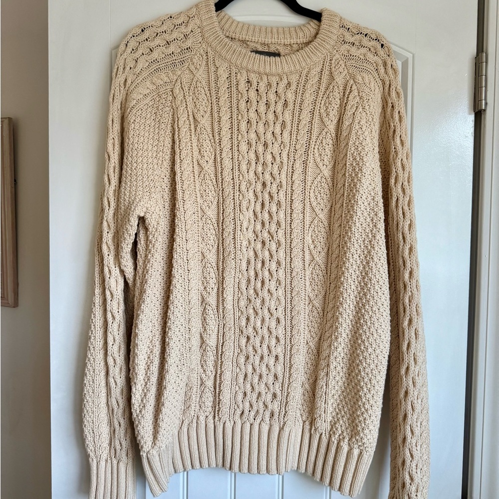 L.L. Bean Cream Cable Knit Crewneck Sweater
